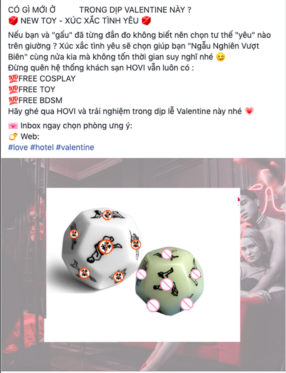 Dịch vụ khách sạn tình yêu đi kèm “đồ chơi” tình dục nở rộ mùa Valentine - 2 Dịch vụ khách sạn tình yêu đi kèm “đồ chơi” tình dục nở rộ mùa Valentine - 2