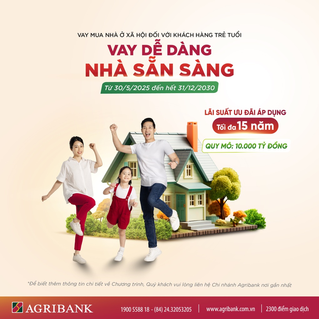 Agribank dành 10.000 tỷ đồng vốn ưu đãi mua nhà ở xã hội cho người trẻ - 1 Agribank dành 10.000 tỷ đồng vốn ưu đãi mua nhà ở xã hội cho người trẻ - 1