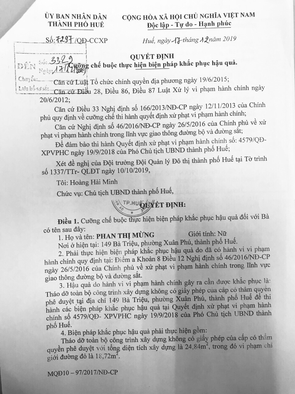 Vụ công trình sai phạm 1 năm không tháo dỡ nổi: Chủ nhà “chống lệnh” Chủ tịch TP Huế! - 2 Vụ công trình sai phạm 1 năm không tháo dỡ nổi: Chủ nhà “chống lệnh” Chủ tịch TP Huế! - 2