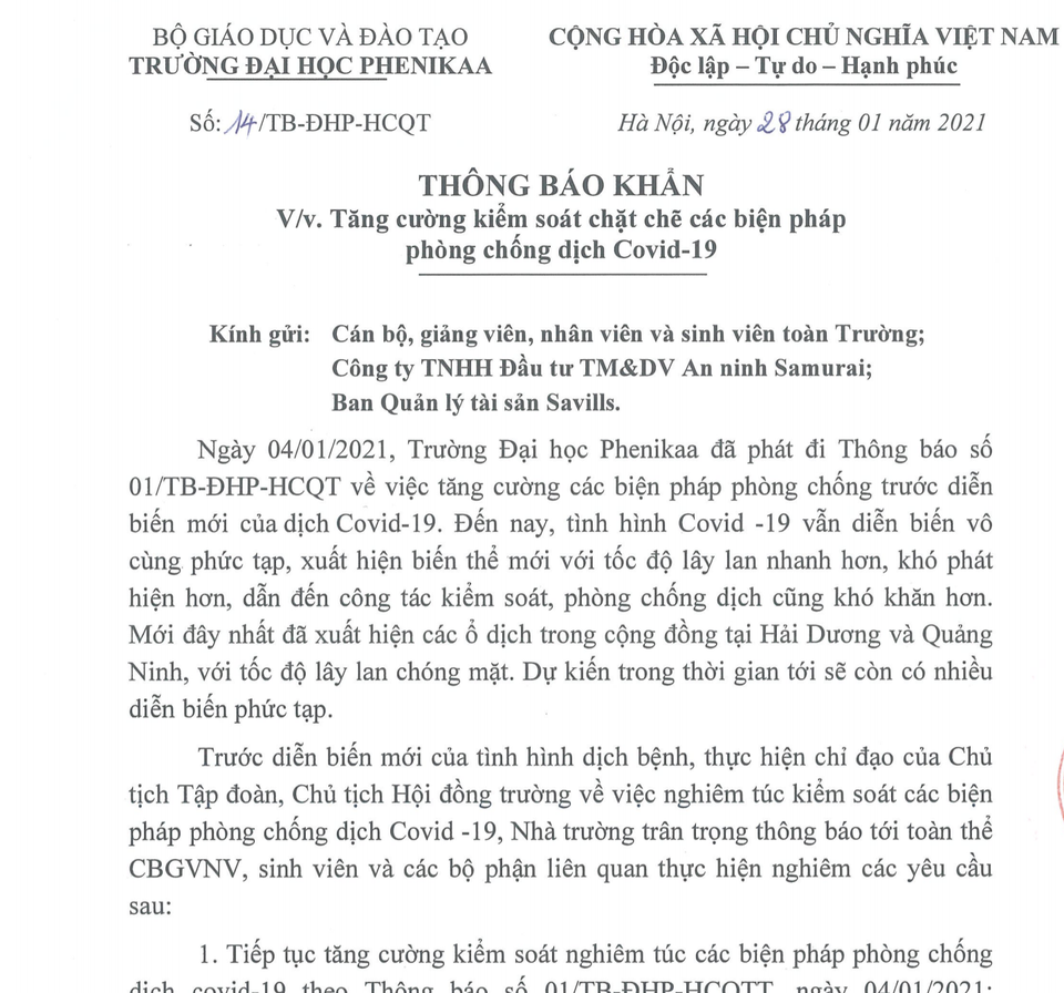 Trường đại học hỏa tốc siết chặt chống dịch, cho sinh viên nghỉ Tết từ 1/2 - 3 Trường đại học hỏa tốc siết chặt chống dịch, cho sinh viên nghỉ Tết từ 1/2 - 3