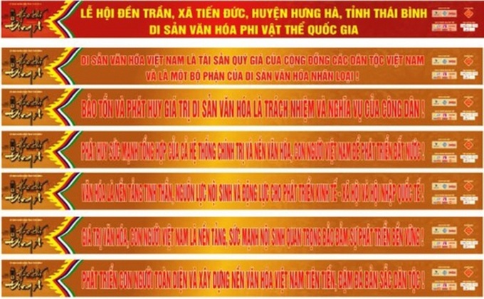 Hệ thống pano, khẩu hiệu của Lễ hội đền Trần Thái Bình năm 2023 được thiết kế, in ấn và kiểm duyệt chặt chẽ. Ảnh: Sở VH-TT&DL Thái Bình cung cấp.
