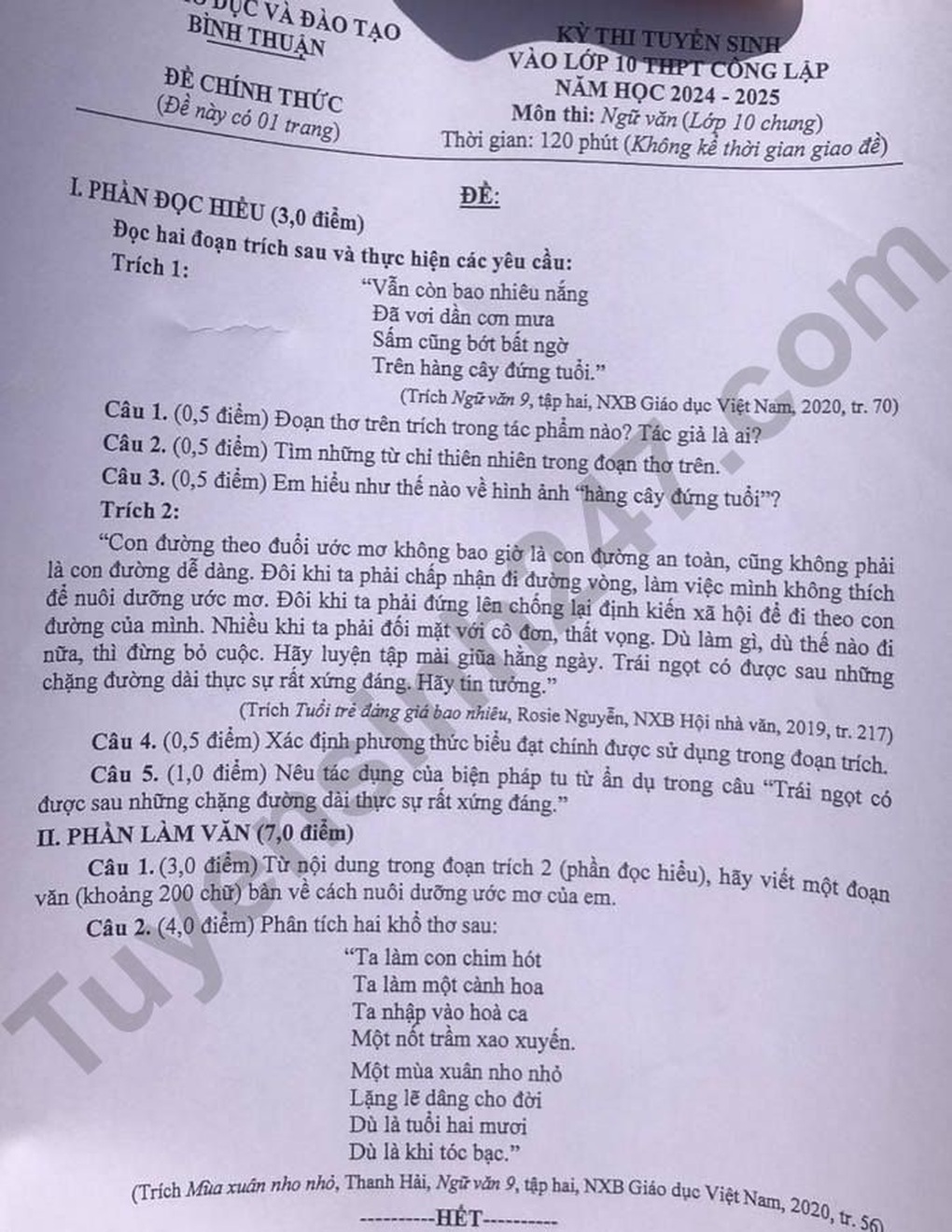 Cùng ngày thi lớp 10, đề văn An Giang và Bình Thuận chọn Mùa xuân nho nhỏ - 6