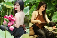 Sở hữu vòng một "quá khổ", thiếu nữ vẫn tự tin mặc áo yếm tạo dáng bên sen
