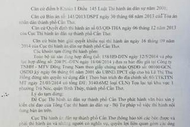 Cục trưởng Cục THA dân sự TP Cần Thơ bị tố vì "câu giờ" thi hành án 