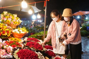 Cảnh mua bán nhộn nhịp xuyên đêm tại chợ hoa lớn nhất miền Bắc dịp 8/3