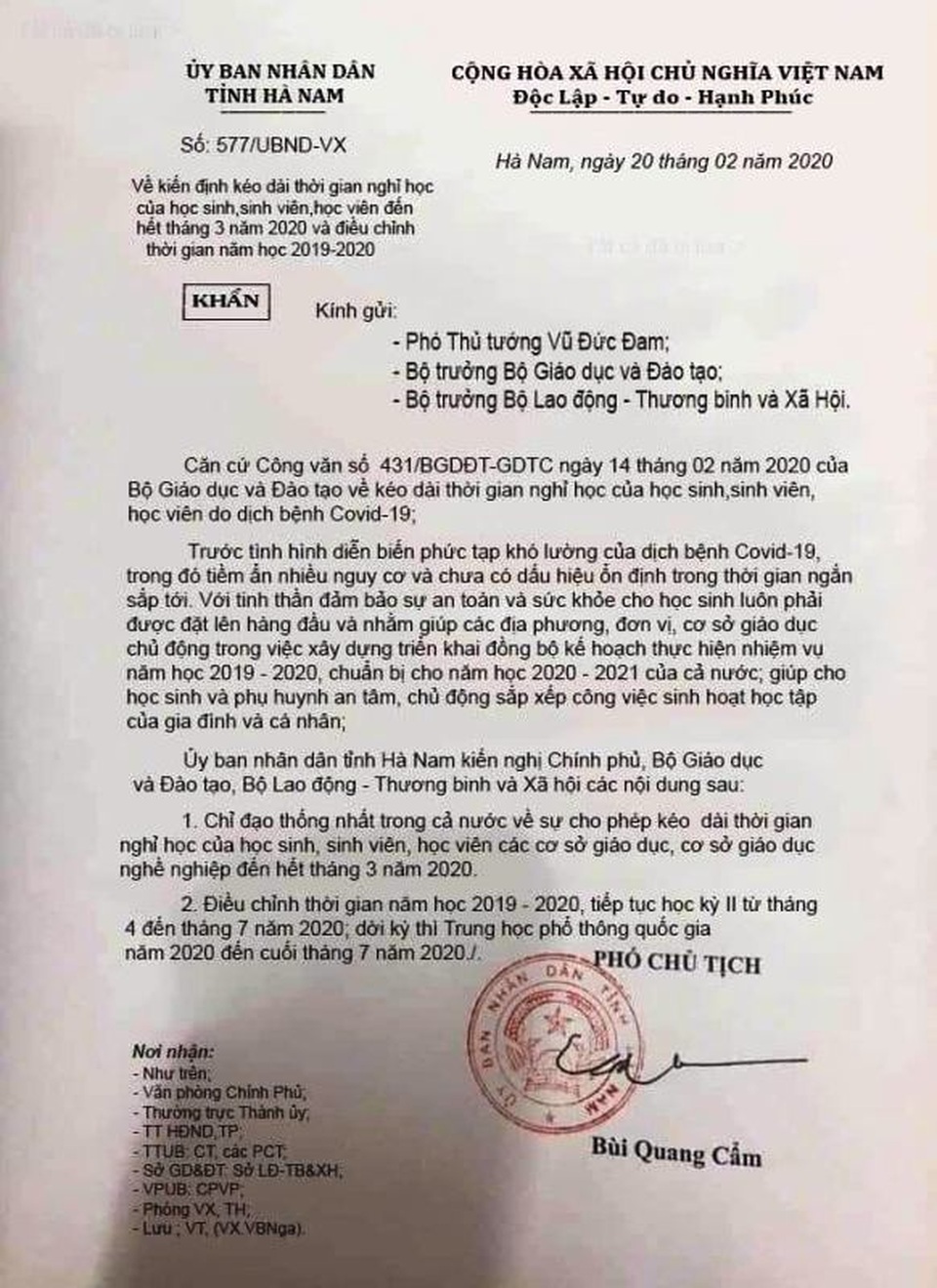 Loan truyền văn bản giả đứng tên lãnh đạo tỉnh về nghỉ học hết tháng 3 - 1 Loan truyền văn bản giả đứng tên lãnh đạo tỉnh về nghỉ học hết tháng 3 - 1