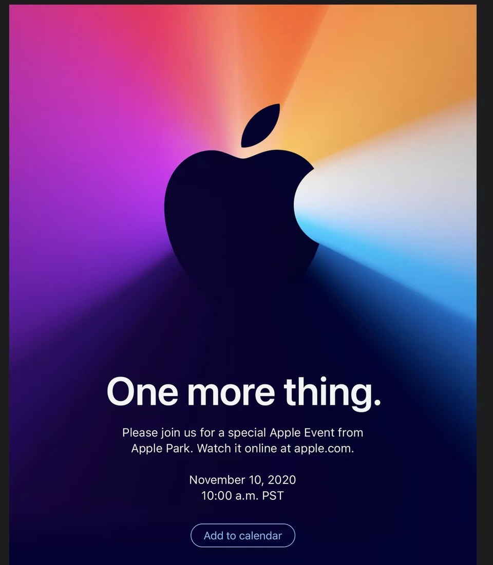Apple tổ chức sự kiện đặc biệt ngày 10/11, sản phẩm mới nào sẽ xuất hiện? - 1 Apple tổ chức sự kiện đặc biệt ngày 10/11, sản phẩm mới nào sẽ xuất hiện? - 1