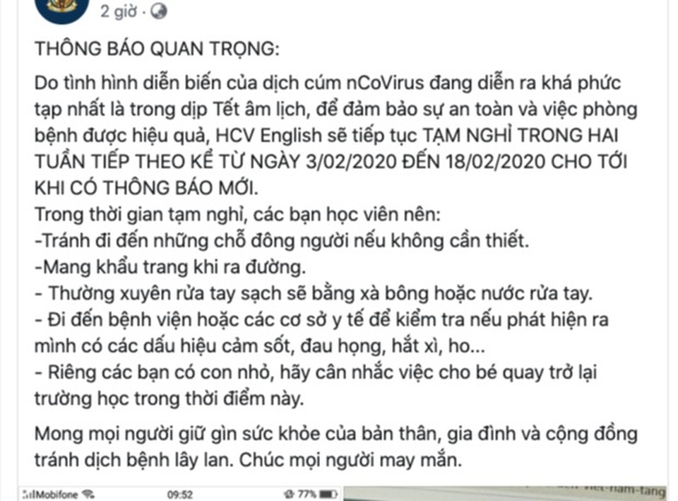 TPHCM: Cơ sở giáo dục cho học sinh nghỉ học phòng chống dịch virus Corona - 1 TPHCM: Cơ sở giáo dục cho học sinh nghỉ học phòng chống dịch virus Corona - 1