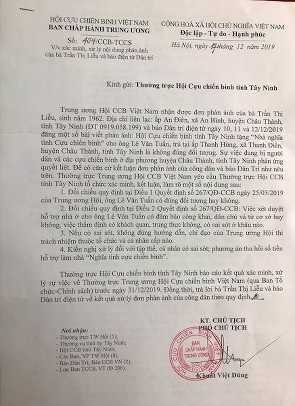 Trung ương Hội Cựu chiến binh Việt Nam chỉ đạo “nóng” vụ lãnh đạo nhận nhà nghĩa tình “khủng” - 2 Trung ương Hội Cựu chiến binh Việt Nam chỉ đạo “nóng” vụ lãnh đạo nhận nhà nghĩa tình “khủng” - 2