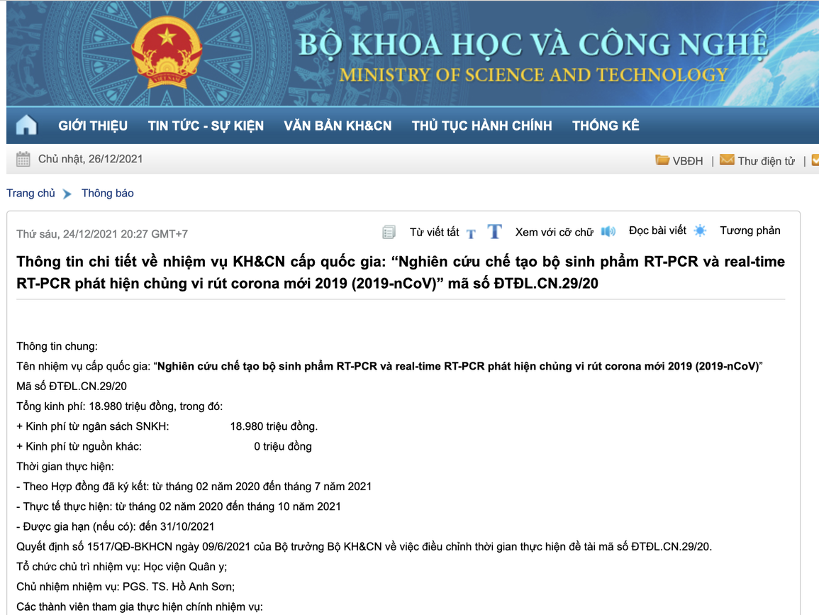 Bộ KHCN: Kit xét nghiệm của Công ty Việt Á có kinh phí 18,98 tỷ đồng - 2 Bộ KHCN: Kit xét nghiệm của Công ty Việt Á có kinh phí 18,98 tỷ đồng - 2