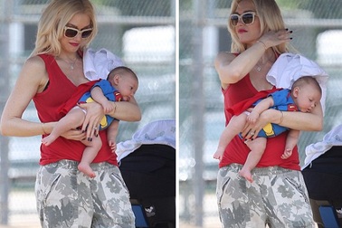 Gwen Stefani bế con trai hai tháng tuổi ra phố