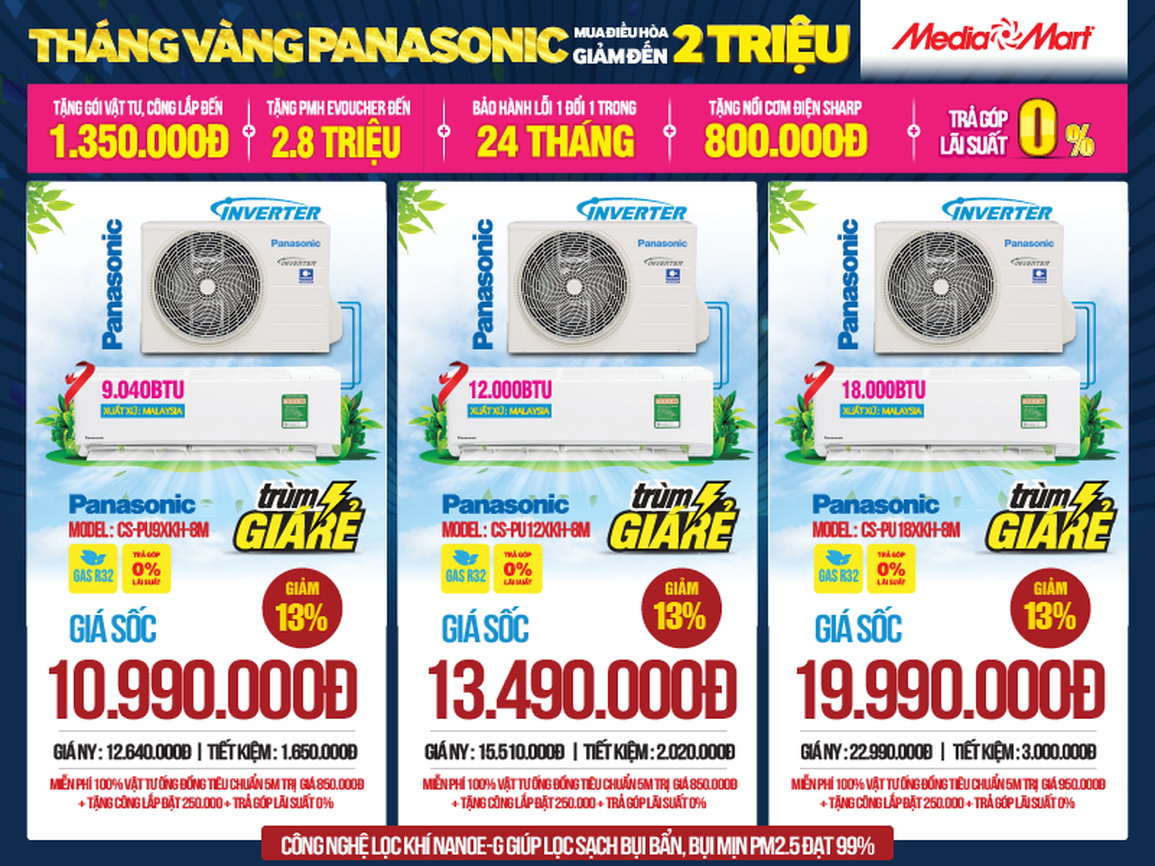 Mua điều hòa Panasonic giảm đến 2 triệu đồng, bao trọn phí tại MediaMart - 3 Mua điều hòa Panasonic giảm đến 2 triệu đồng, bao trọn phí tại MediaMart - 3