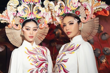 Minh Tú, Khánh Vân diện áo dài đồng điệu, catwalk gây "bùng nổ"