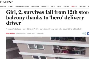 Báo chí quốc tế khen ngợi anh Nguyễn Ngọc Mạnh cứu em bé rơi từ chung cư