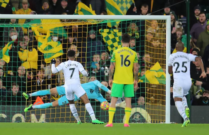 Sterling ghi bàn thắng ở phút thứ 90 trên chấm 11 m