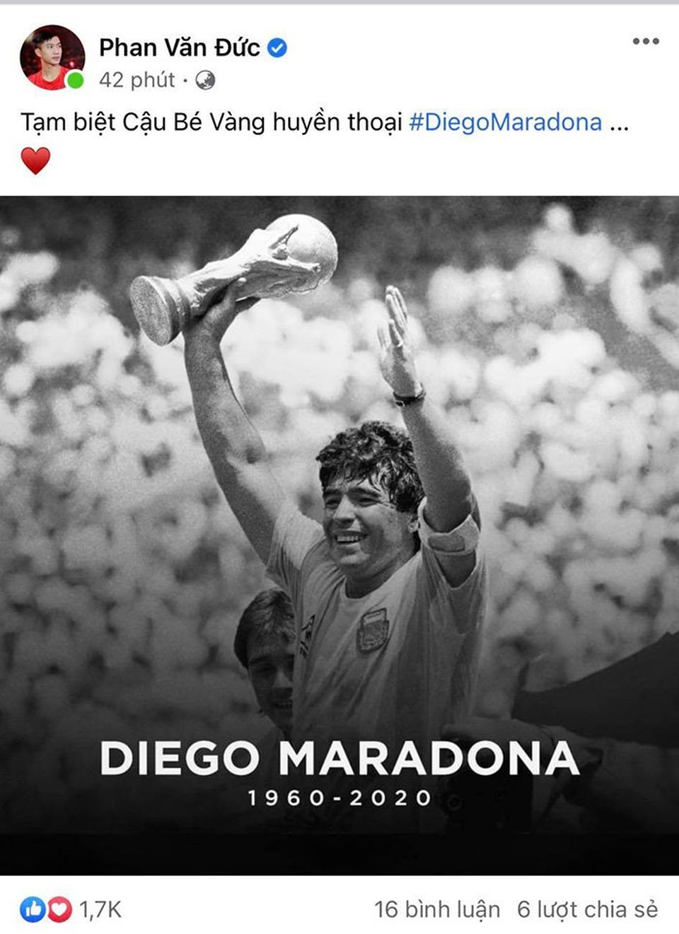 Giới bóng đá Việt Nam tiếc thương sự ra đi của Diego Maradona - 6 Giới bóng đá Việt Nam tiếc thương sự ra đi của Diego Maradona - 6