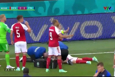 Khoảnh khắc Eriksen đổ gục xuống sân