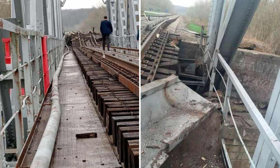 Cầu đường sắt vận chuyển vũ khí của Nga nằm sát Ukraine bị phá hủy - 1 Cầu đường sắt vận chuyển vũ khí của Nga nằm sát Ukraine bị phá hủy - 1
