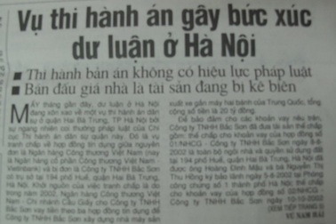 Vụ thi hành án gây bức xúc dư luận ở Hà Nội 