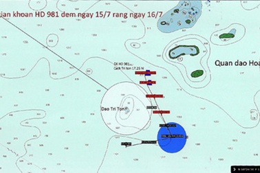 Giàn khoan Hải Dương- 981 dịch chuyển ra ngoài thềm lục địa Việt Nam