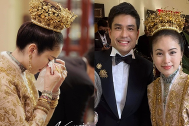 Mỹ nhân chuyển giới Nong Poy nghẹn ngào, đội vương miện vàng trong đám cưới