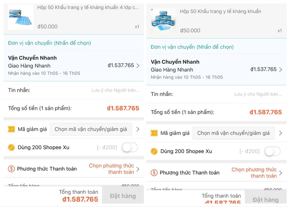 Mua hộp khẩu trang 50.000 đồng, tiền ship 1,5 triệu đồng - 1