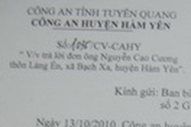 Công an huyện Hàm Yên đã giải quyết đúng quy định khiếu nại của công dân