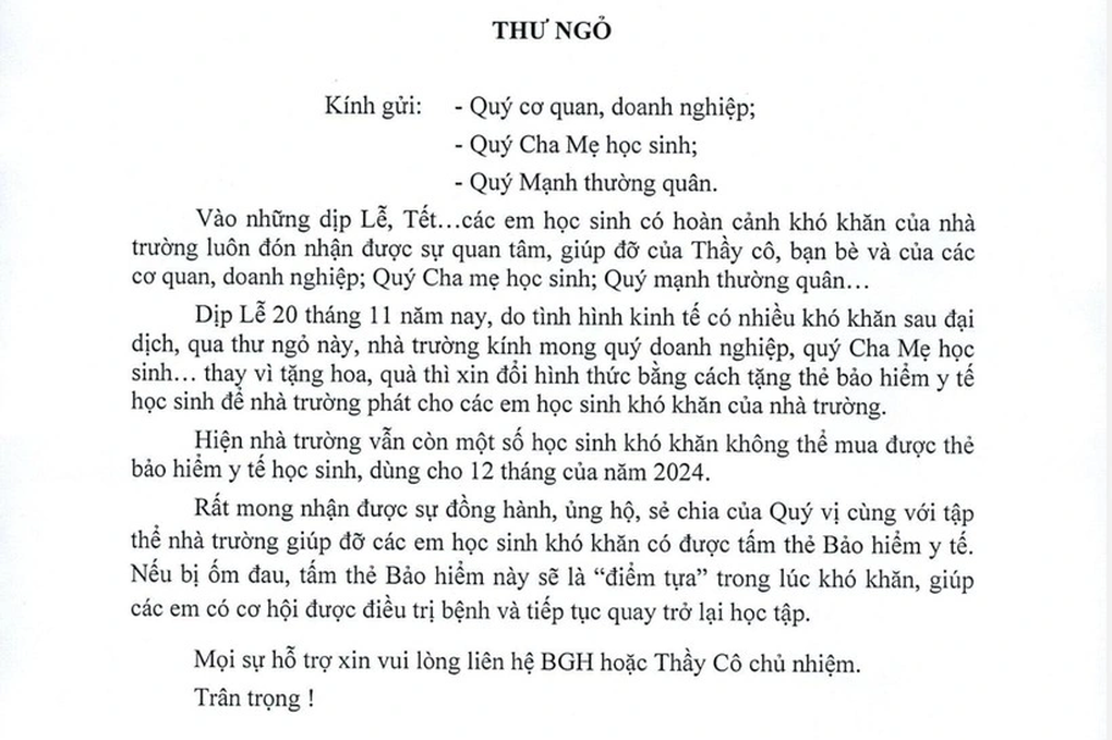 Trường ở Đà Nẵng xin đổi hoa 20/11 thành thẻ bảo hiểm cho học sinh