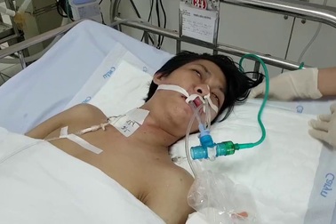 Em Châu Đức Dũng nằm hôn mê tại khoa Hồi sức Cấp cứu, Bệnh viện Trung ương Huế