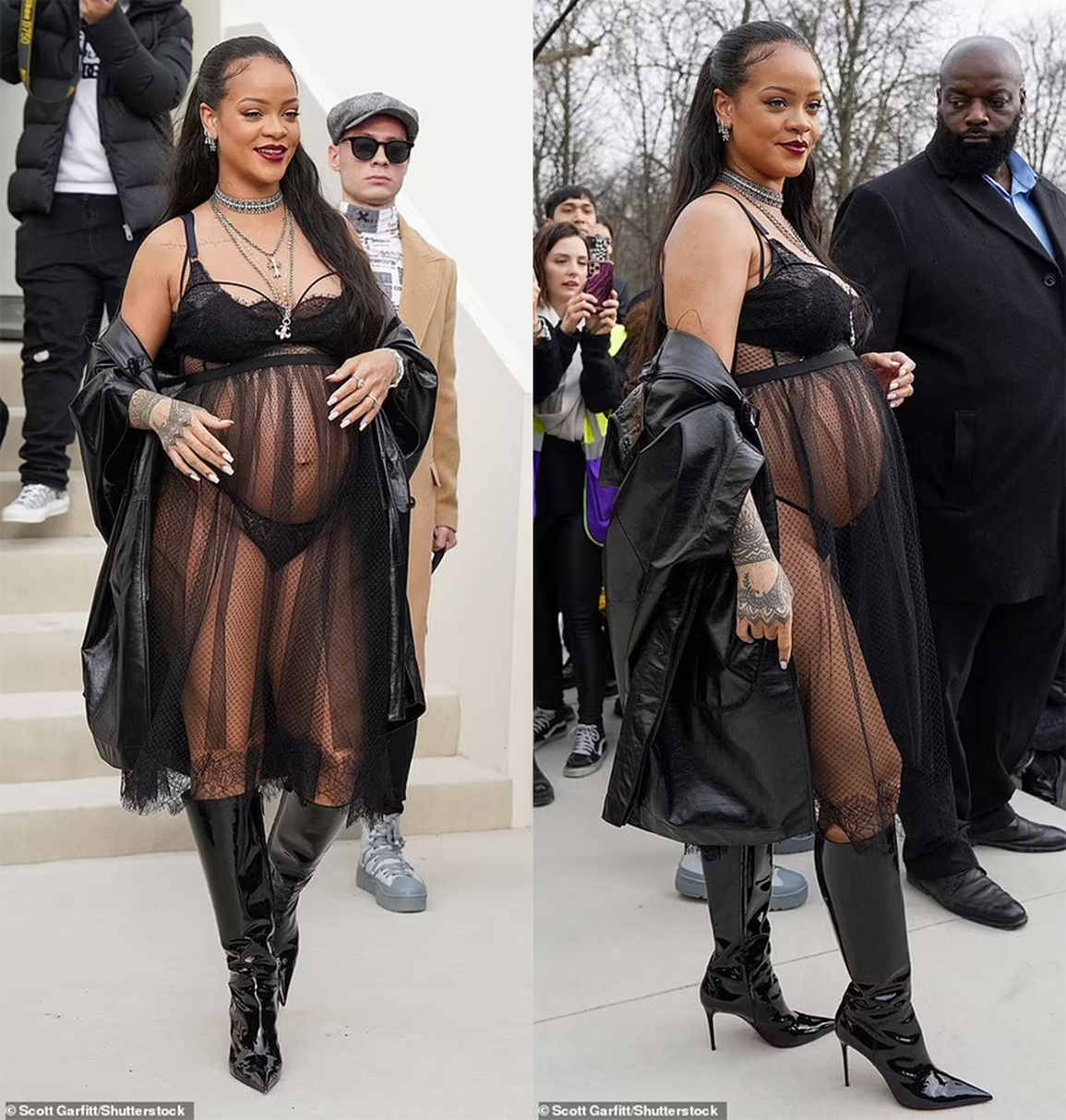 Bà bầu Rihanna mặc váy xuyên thấu đi xem show thời trang - 1 Bà bầu Rihanna mặc váy xuyên thấu đi xem show thời trang - 1