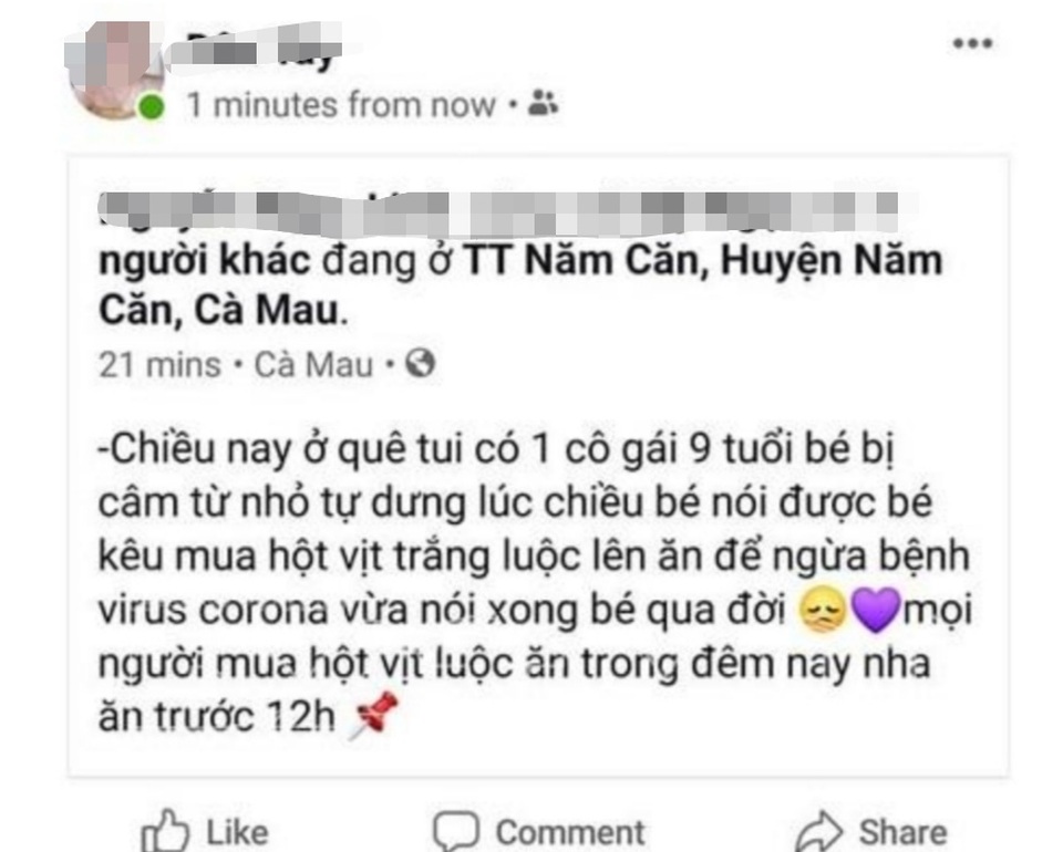 Chia sẻ “ăn hột vịt trắng ngừa corona”, bị phạt 10 triệu đồng - 1 Chia sẻ “ăn hột vịt trắng ngừa corona”, bị phạt 10 triệu đồng - 1