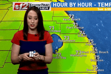 Vừa đọc bản tin thời tiết, vừa… giải khối Rubik