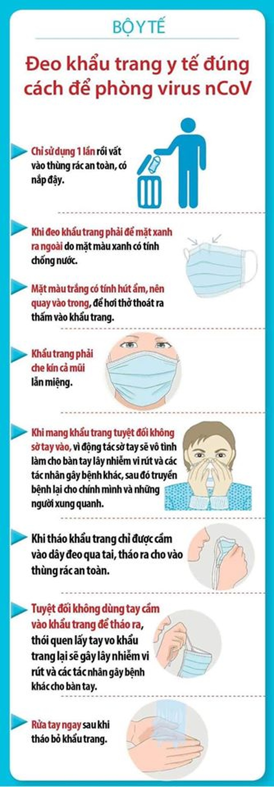 Bộ Y tế chỉ dẫn 8 cách làm đúng để ngăn ngừa virus Corona nhờ khẩu trang - 1 Bộ Y tế chỉ dẫn 8 cách làm đúng để ngăn ngừa virus Corona nhờ khẩu trang - 1