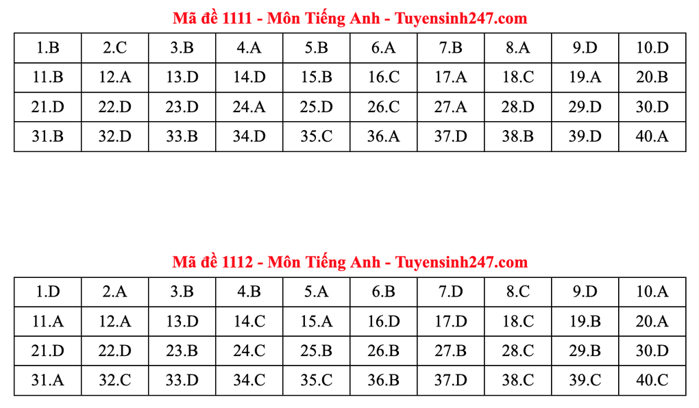 Gợi ý đáp án tiếng Anh thi tốt nghiệp 2025: Mã đề từ 1101 đến 1116 - 6 Gợi ý đáp án tiếng Anh thi tốt nghiệp 2025: Mã đề từ 1101 đến 1116 - 6