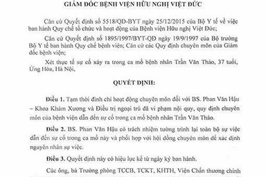 Đình chỉ hoạt động chuyên môn của bác sĩ bệnh viện Việt Đức mổ nhầm chân