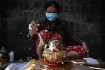 Dừa dát vàng 24K chưng Tết hút khách ở TPHCM