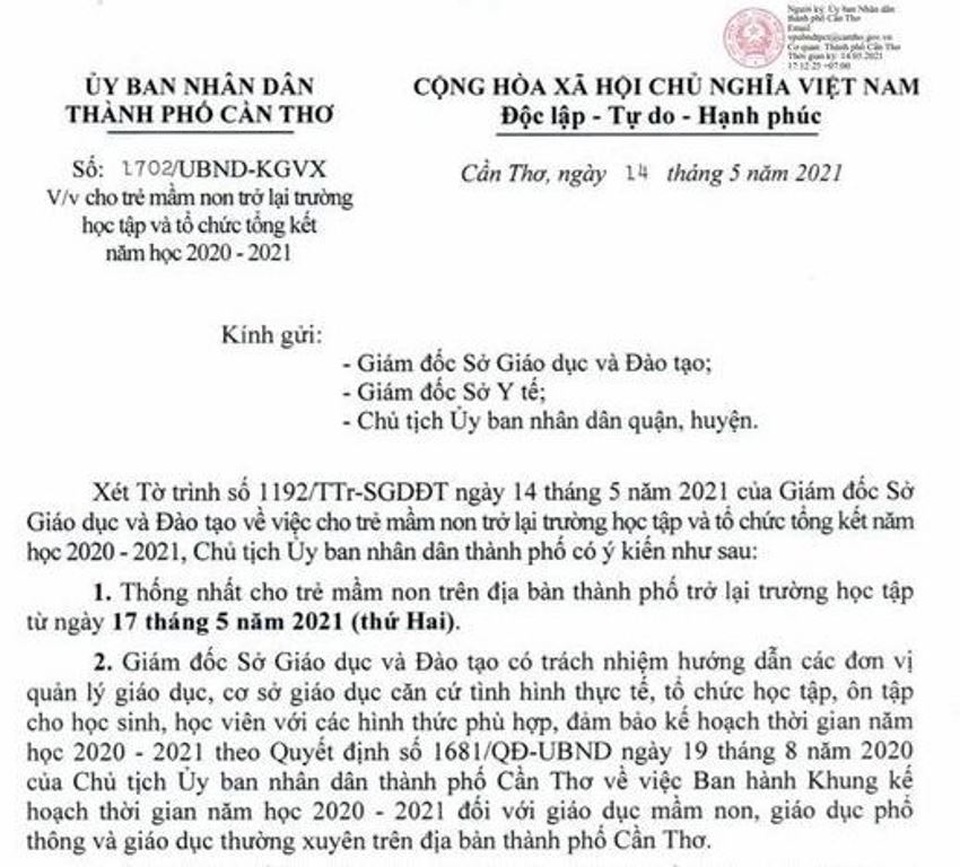Cần Thơ lý giải vì sao trong 2 ngày ra 2 văn bản đi học rồi lại nghỉ học - 1 Cần Thơ lý giải vì sao trong 2 ngày ra 2 văn bản đi học rồi lại nghỉ học - 1