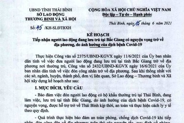 Thái Bình: Dự kiến đón hơn 300 công nhân, người lao động từ Bắc Giang về