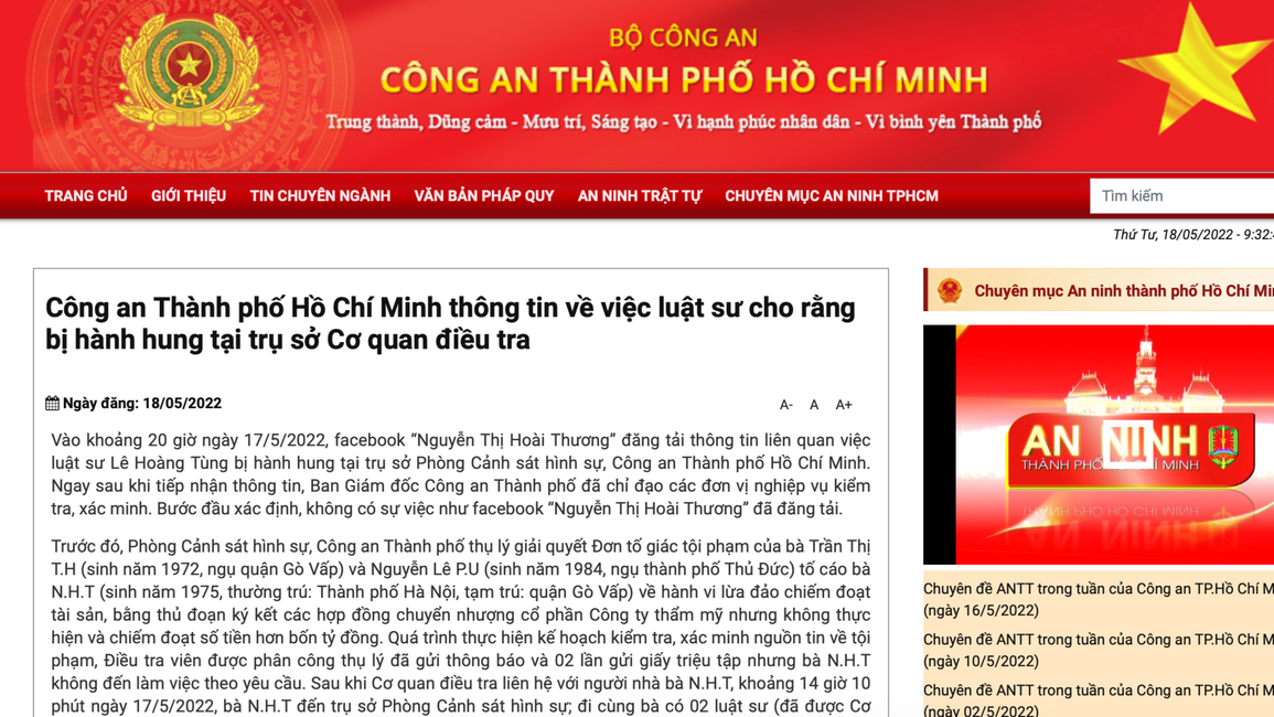 Công an TPHCM thông tin vụ luật sư tố bị công an hành hung - 1 Công an TPHCM thông tin vụ luật sư tố bị công an hành hung - 1