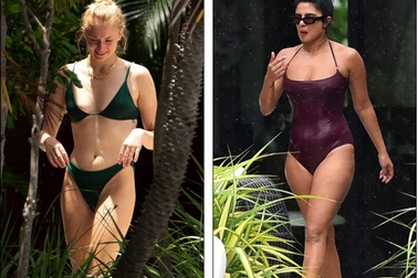 Hai người đẹp Sophie Turner và Priyanka Chopra cùng khoe dáng với áo tắm