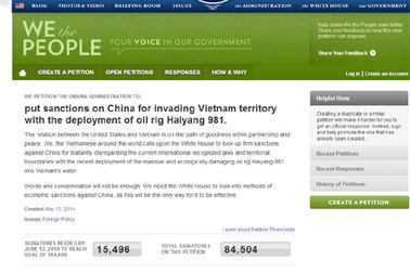 Hơn 100.000 người kiến nghị Mỹ trừng phạt Trung Quốc