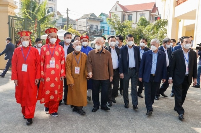 Tổng Bí thư Nguyễn Phú Trọng, Chủ tịch UBTƯ MTTQ Việt Nam Đỗ Văn Chiến cùng lãnh đạo thành phố Hà Nội đến dự Ngày hội