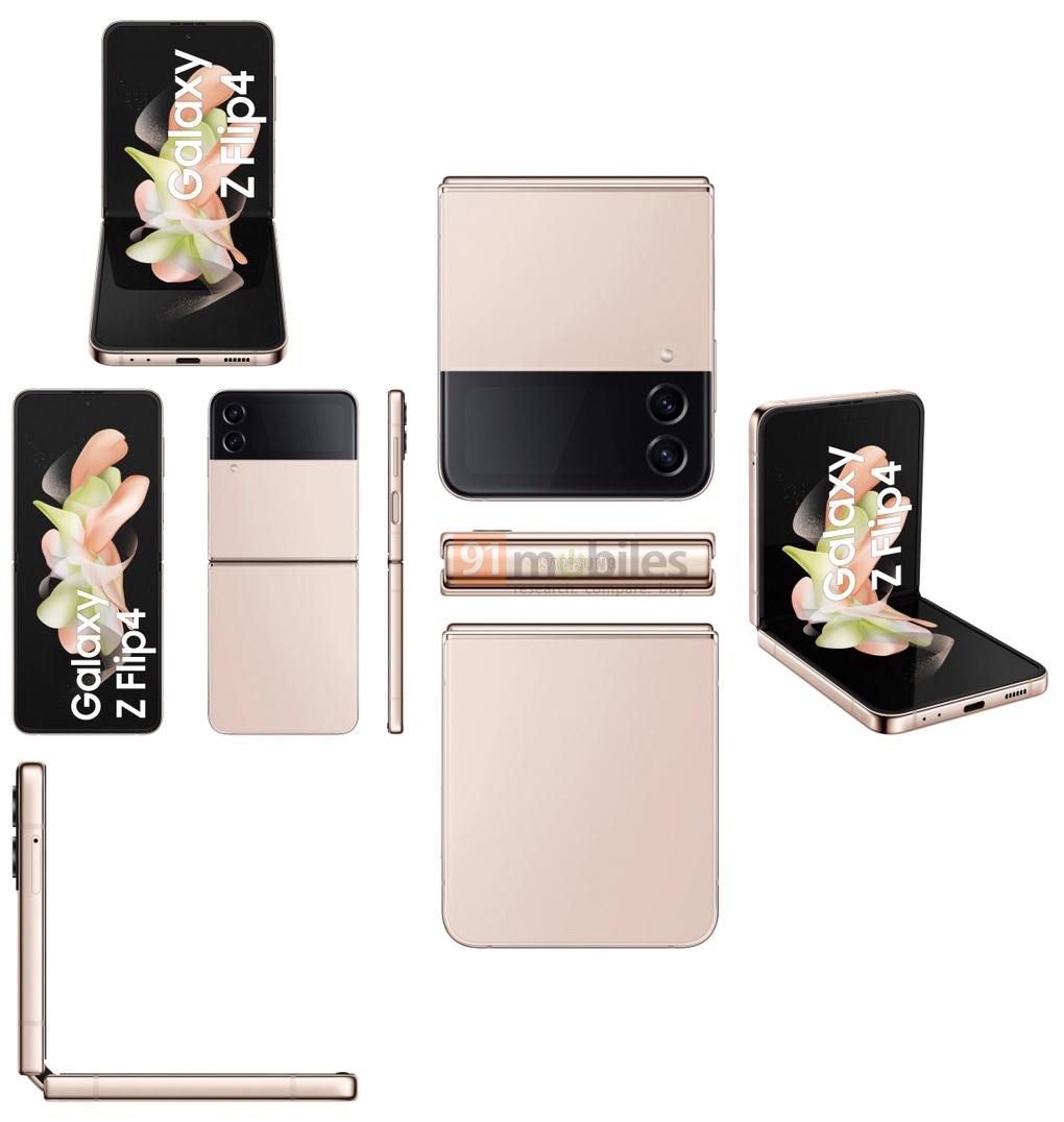 Hình ảnh cho thấy các góc cạnh thiết kế của Galaxy Z Flip4, phiên bản vàng hồng (Ảnh: 91Mobiles). Hình ảnh cho thấy các góc cạnh thiết kế của Galaxy Z Flip4, phiên bản vàng hồng (Ảnh: 91Mobiles).