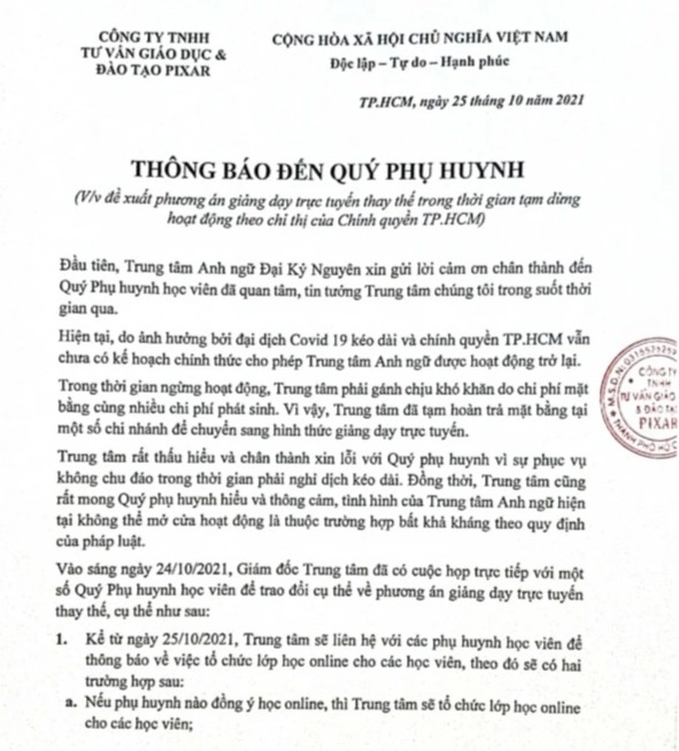 Trung tâm Pixar từ chối hoàn tiền cho học viên - 1 Trung tâm Pixar từ chối hoàn tiền cho học viên - 1