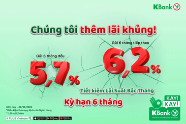 KBank áp dụng tiết kiệm lãi suất bậc thang từ 5,7% đến 6,2%
