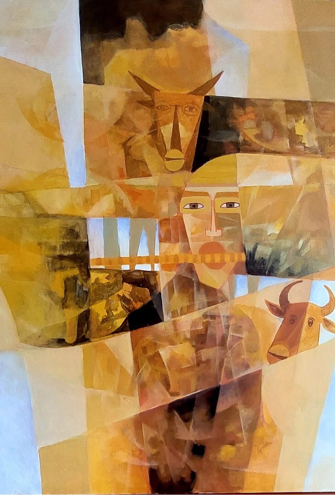 “Tiếng sáo” (90 x120cm) Acrylic của Lý Vinh
