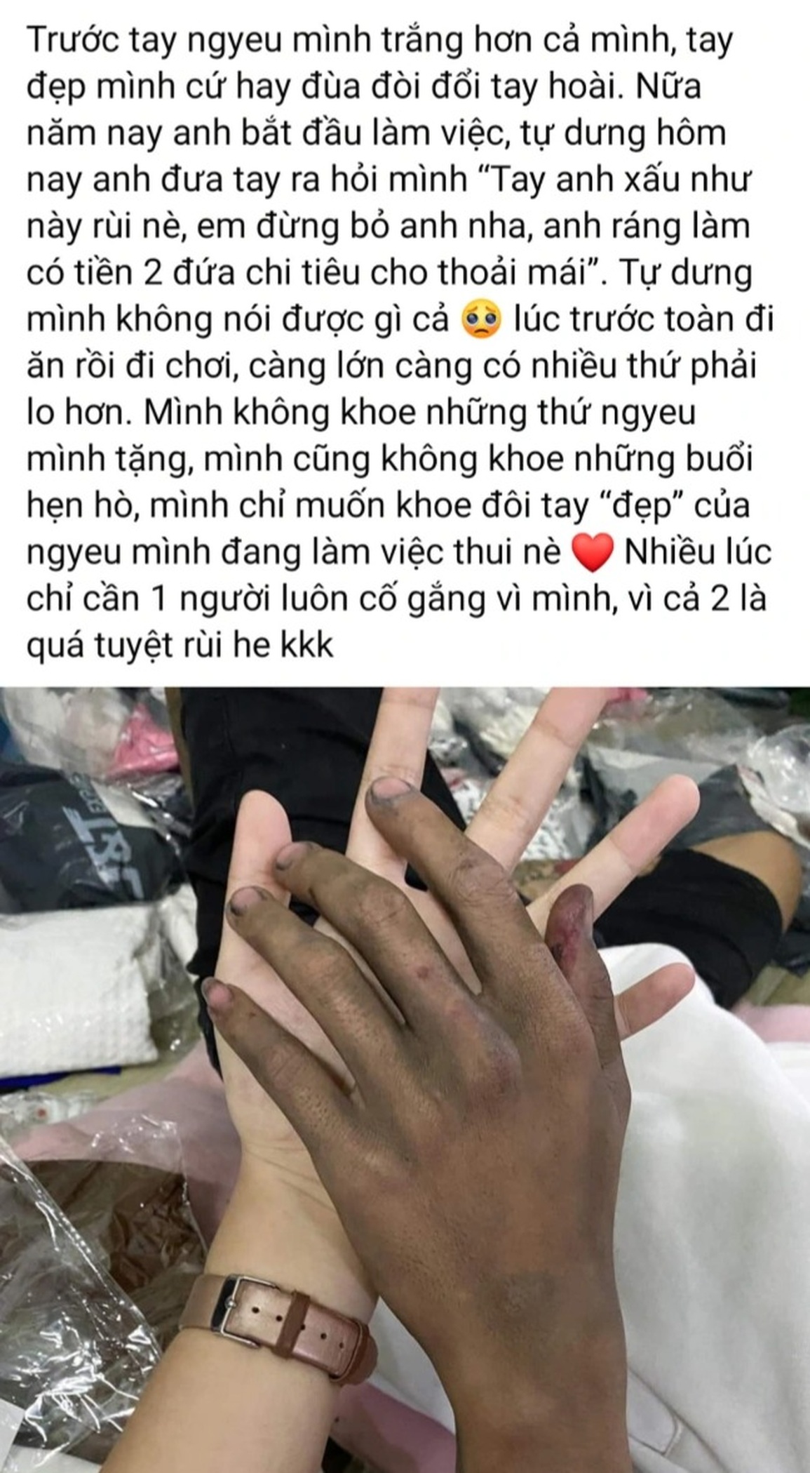 Bàn tay đen sạm, lem vết dầu mỡ minh chứng cho tình yêu của một chàng trai - 2 Bàn tay đen sạm, lem vết dầu mỡ minh chứng cho tình yêu của một chàng trai - 2