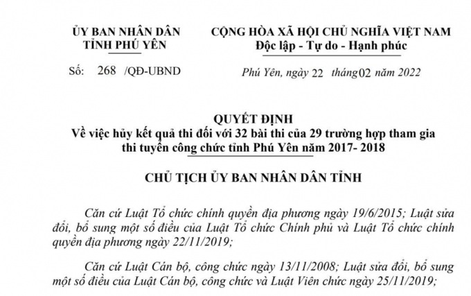 Quyết định hủy kết quả thi