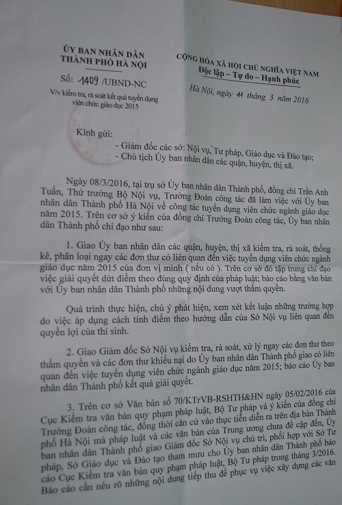 UBND Thành phố Hà Nội vào cuộc giải quyết vụ tuyển dụng viên chức