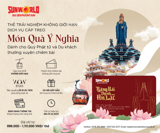 Sun World Ba Den Mountain ưu đãi đặc biệt khi khách hàng mua từ 5 thẻ trở lên